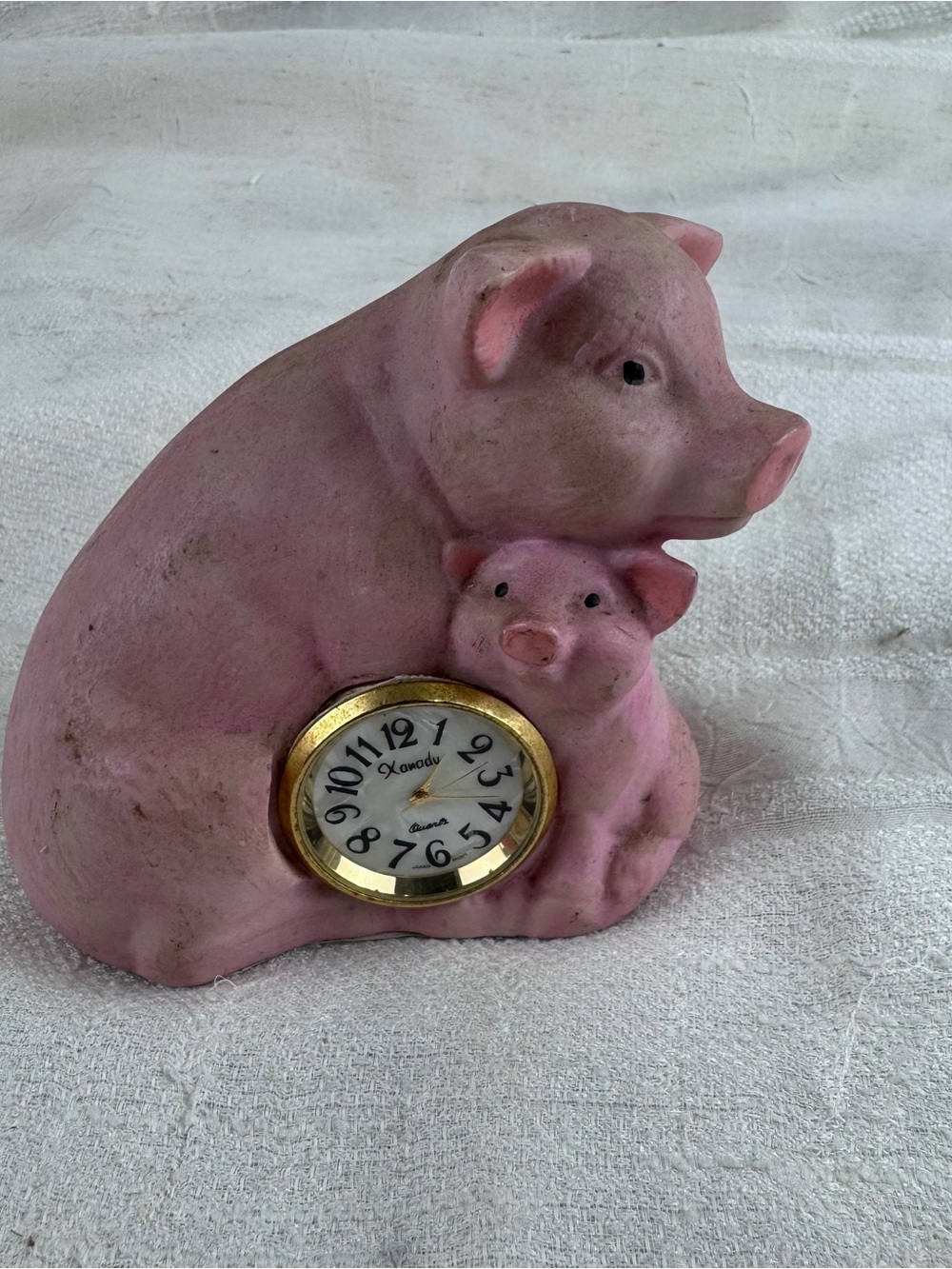 VTG Resin Pig & Piglet Quartz Clock 3.5 Inch Xanadu Japan Movement w/ battery